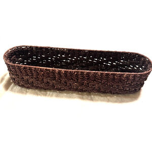 Dark Brown Wicker Bread Basket oval woven raffia storage decor 15" long